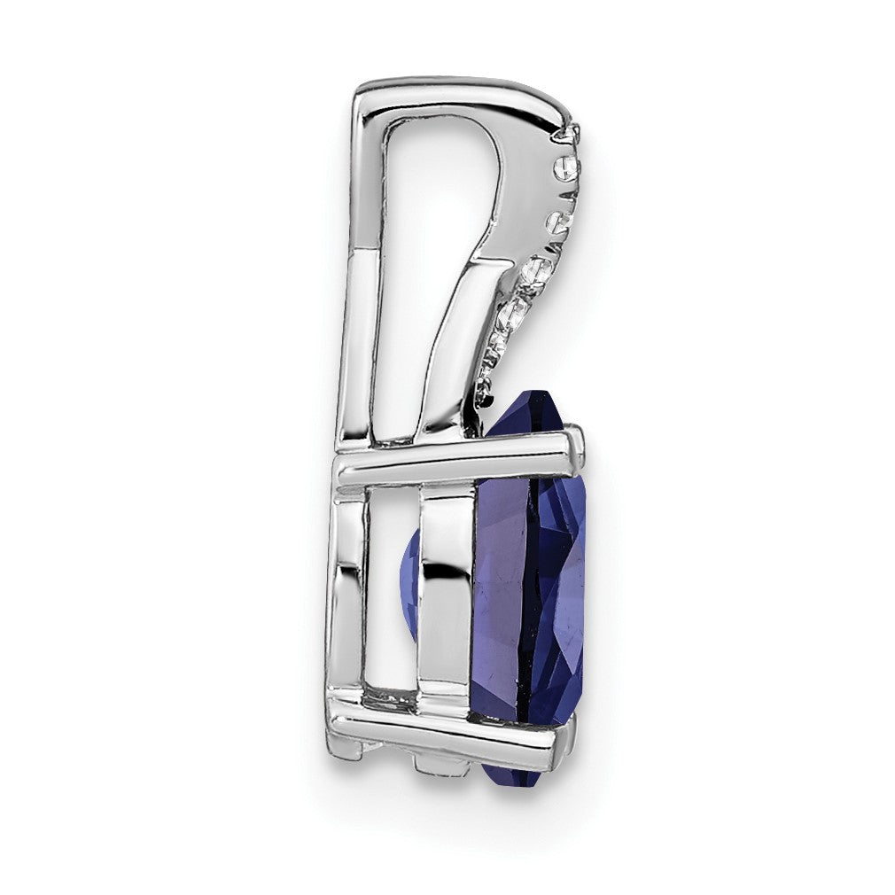 14k White Gold 7x5mm Oval Lab Created Sapphire and Diamond Pendant