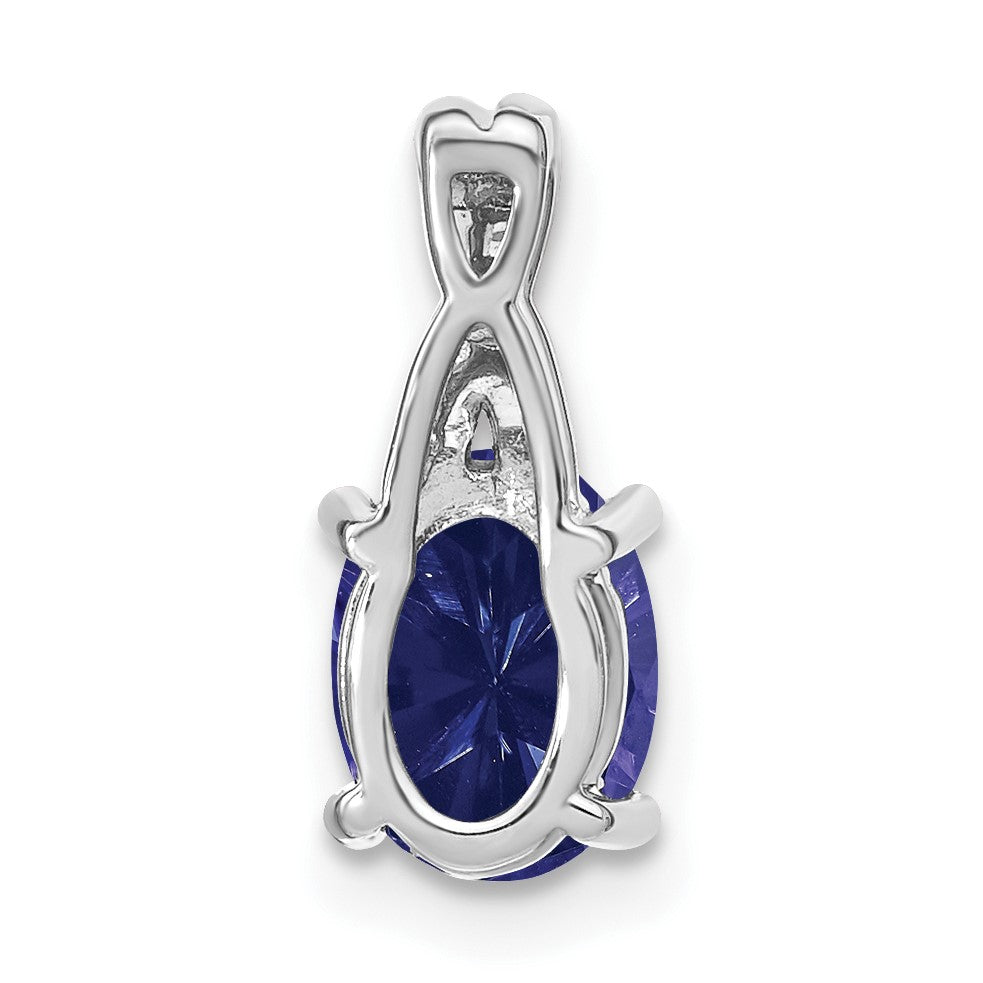 14k White Gold 7x5mm Oval Lab Created Sapphire and Diamond Pendant