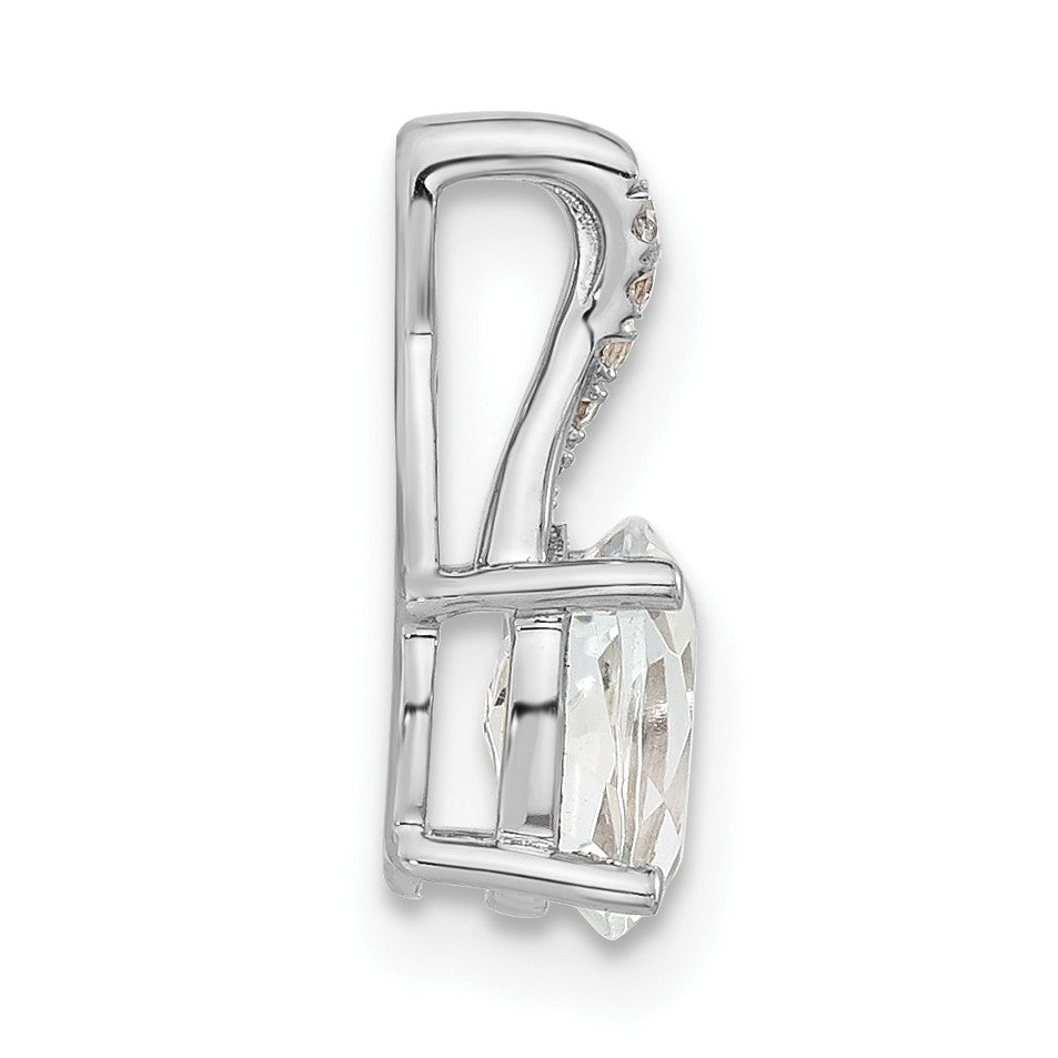 14K White Gold 7x5 Oval April/White Topaz and Diamond Pendant