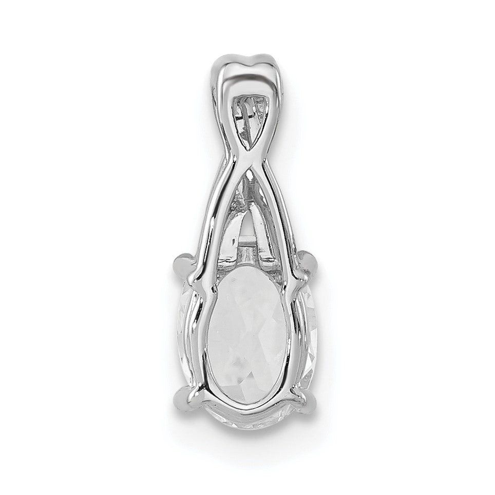 14K White Gold 7x5 Oval April/White Topaz and Diamond Pendant