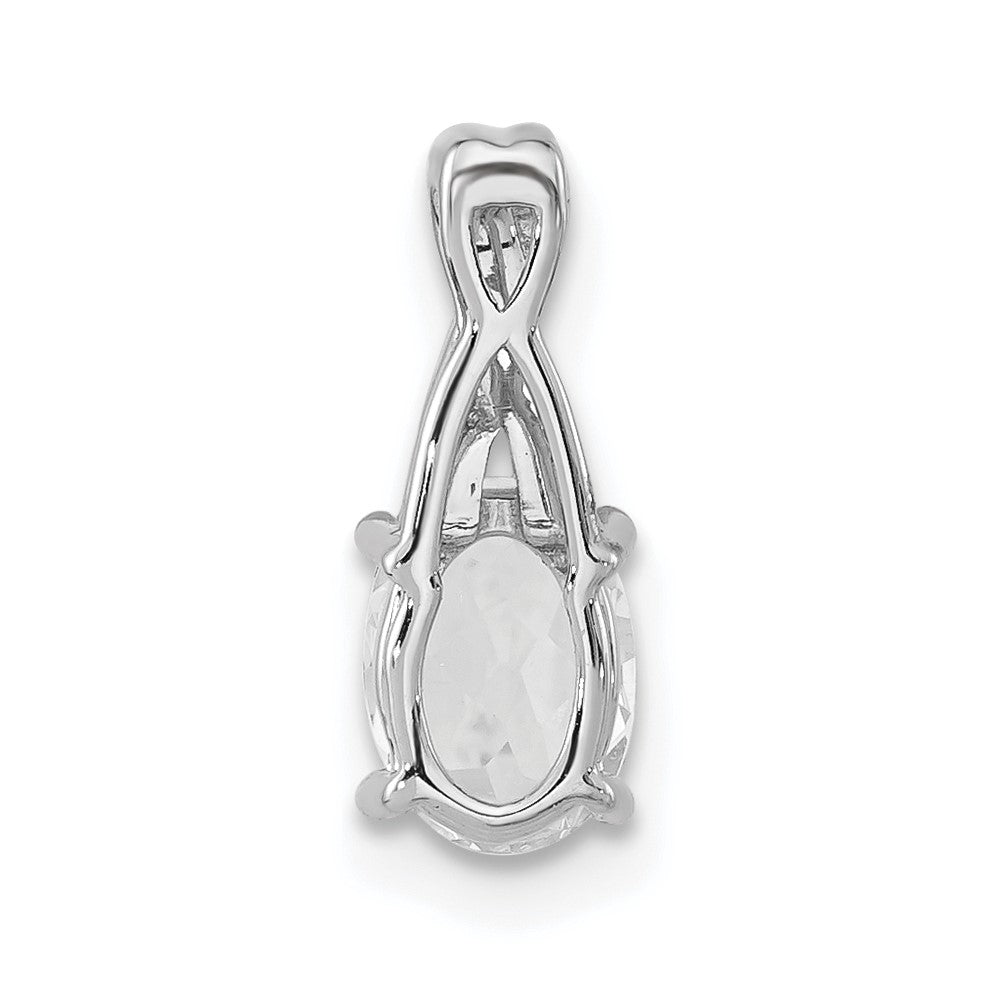 14K White Gold Oval White Topaz and Diamond Pendant