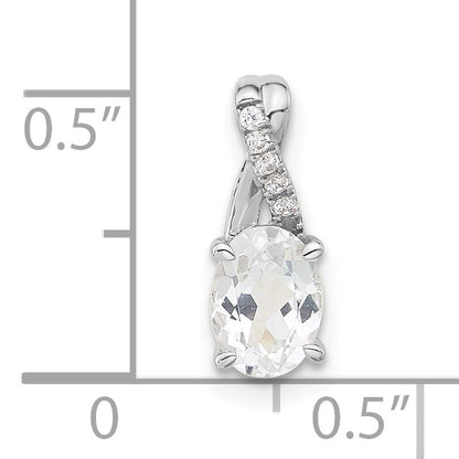 14K White Gold 7x5 Oval April/White Topaz and Diamond Pendant