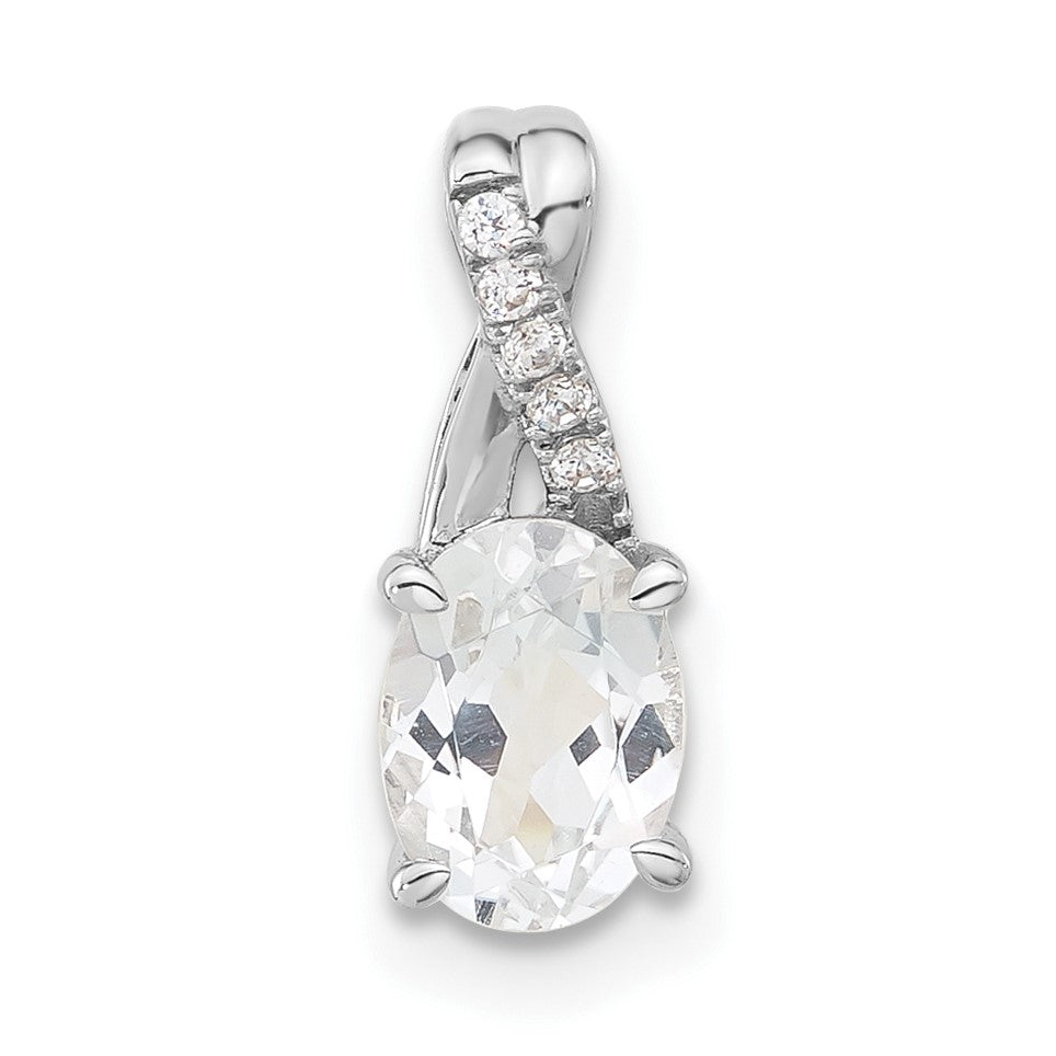 14K White Gold 7x5 Oval April/White Topaz and Diamond Pendant