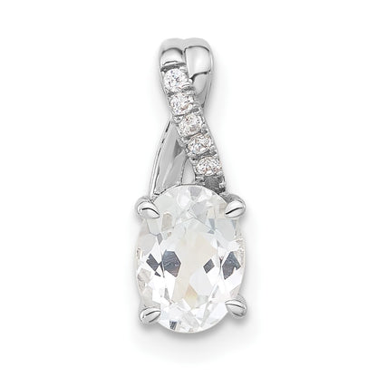 14K White Gold 7x5 Oval April/White Topaz and Diamond Pendant