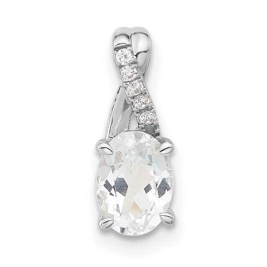 14K White Gold 7x5 Oval April/White Topaz and Diamond Pendant