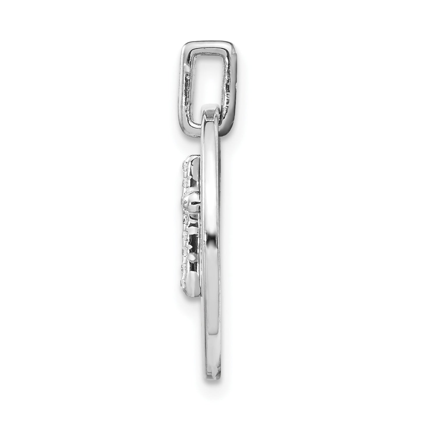 14k White Gold Diamond Cross FAITH Round Pendant