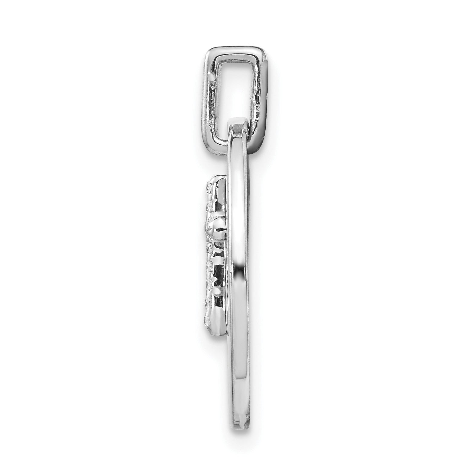 14k White Gold Diamond Cross FAITH Round Pendant
