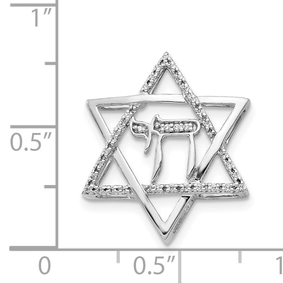 14k White Gold 1/10 carat Diamond Star of David with Chai Chain Slide
