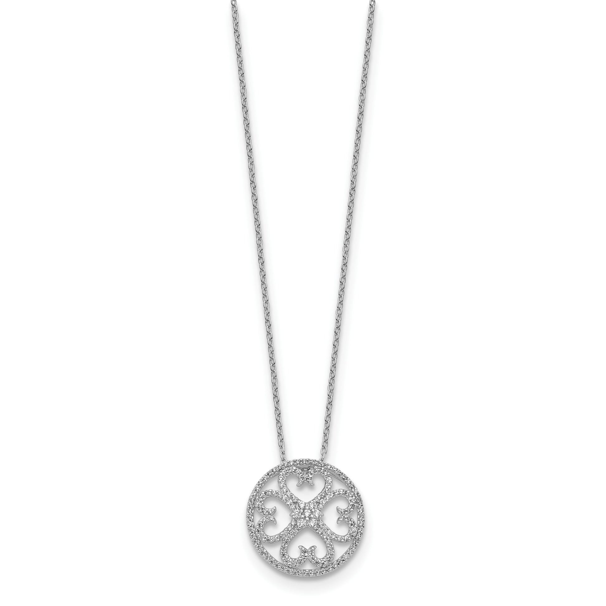 14k White Gold 1/2 carat Diamond Vintage Hearts Pendant 18 inch Necklace