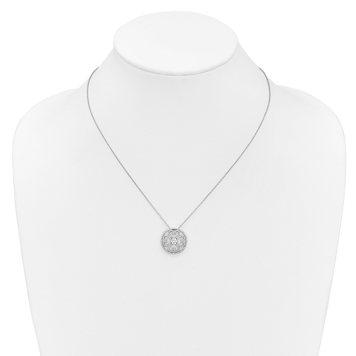 14k White Gold 1/2 carat Diamond Vintage Hearts Pendant 18 inch Necklace