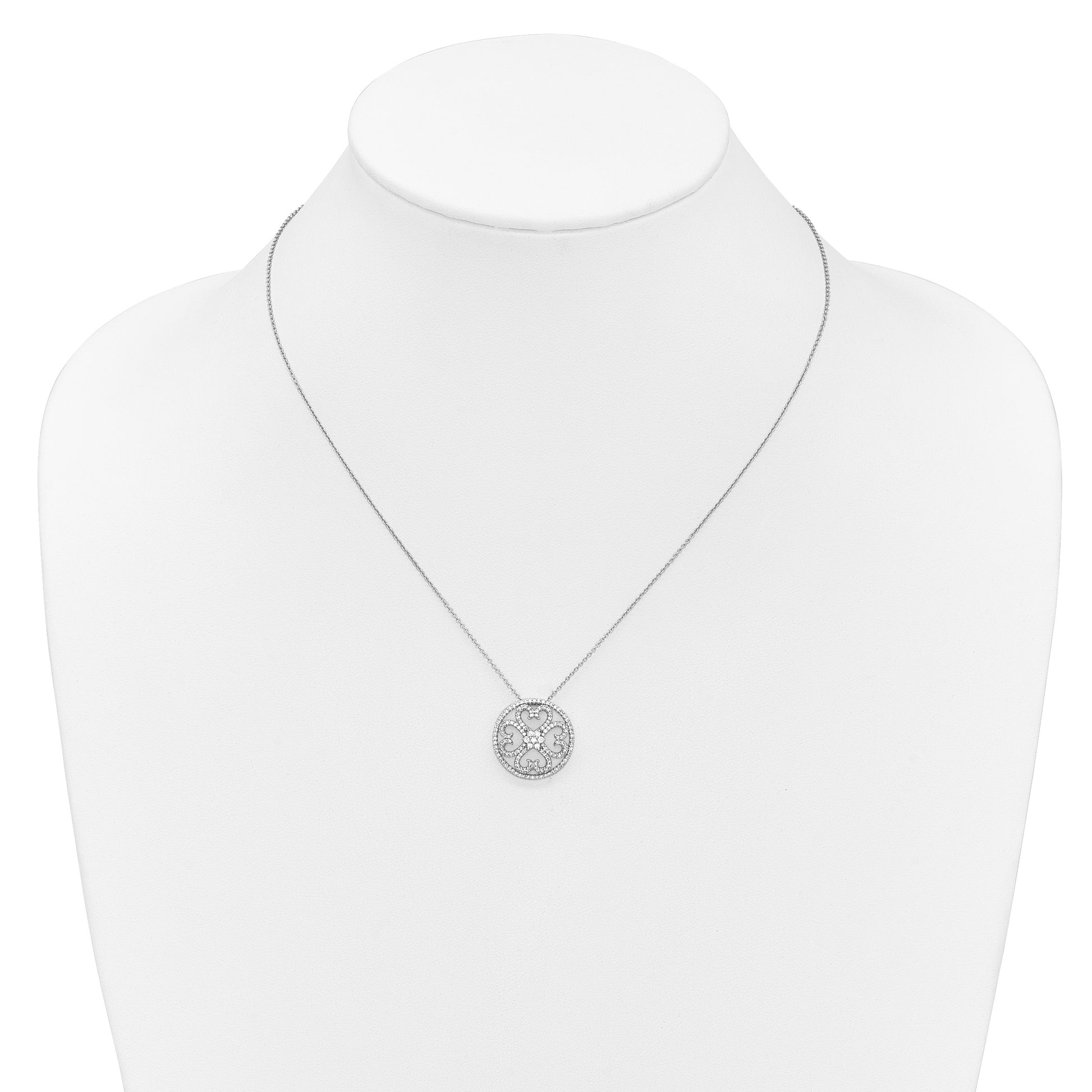 14k White Gold 1/2 carat Diamond Vintage Hearts Pendant 18 inch Necklace