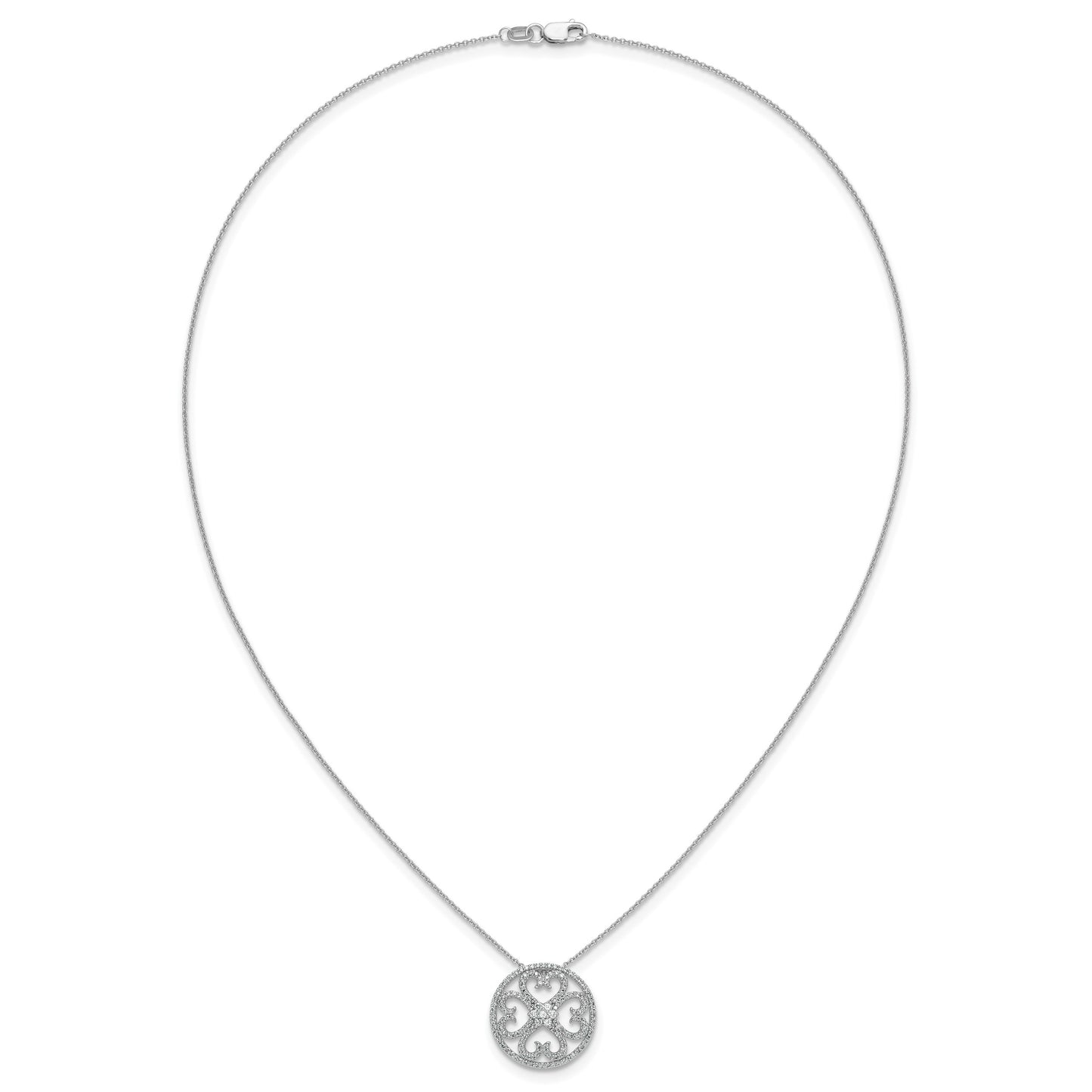 14k White Gold 1/2 carat Diamond Vintage Hearts Pendant 18 inch Necklace