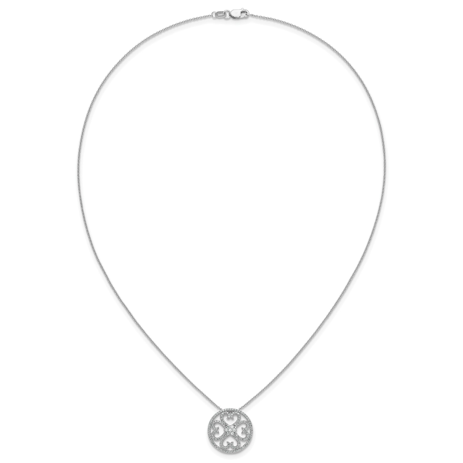 14k White Gold 1/2 carat Diamond Vintage Hearts Pendant 18 inch Necklace
