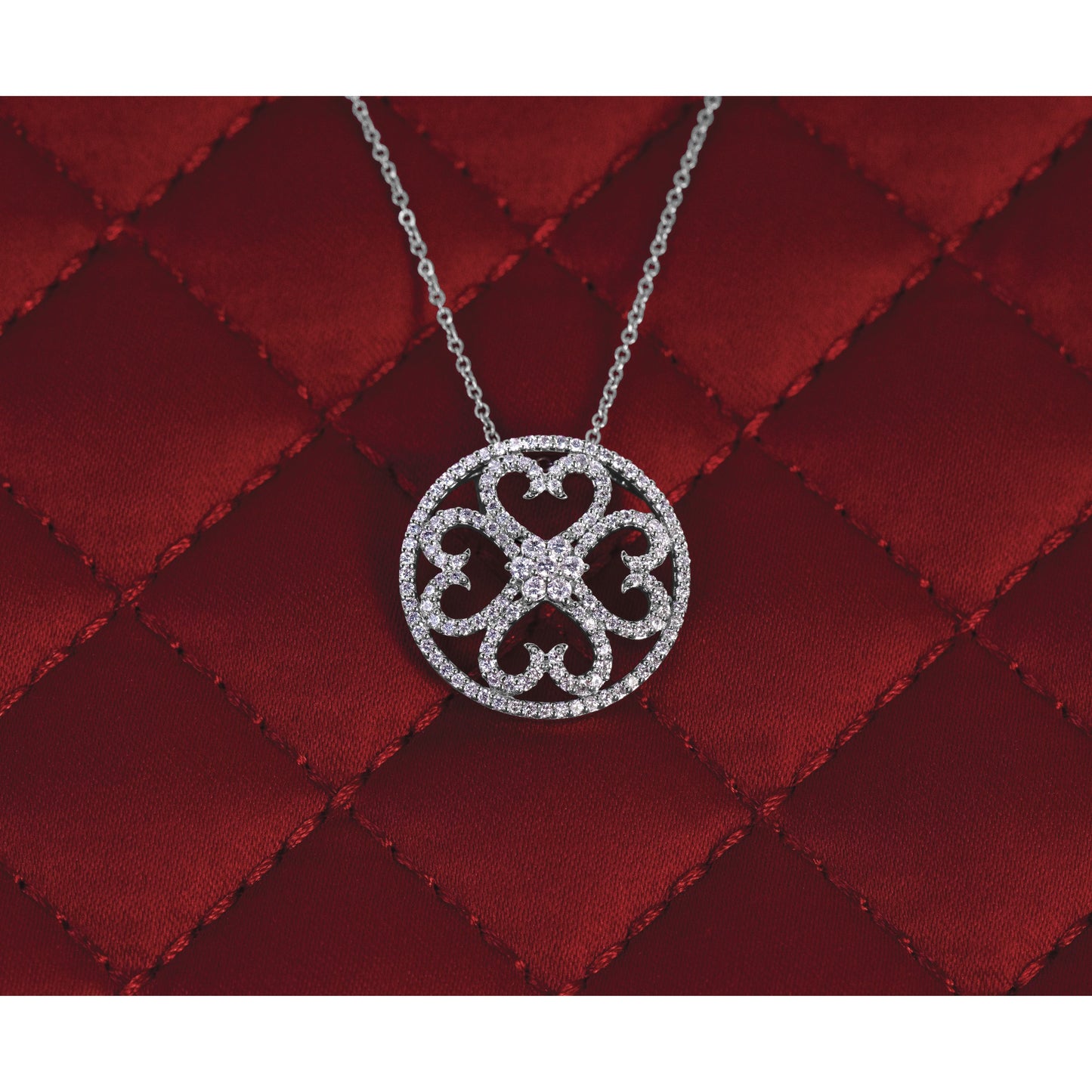 14k White Gold 1/2 carat Diamond Vintage Hearts Pendant 18 inch Necklace