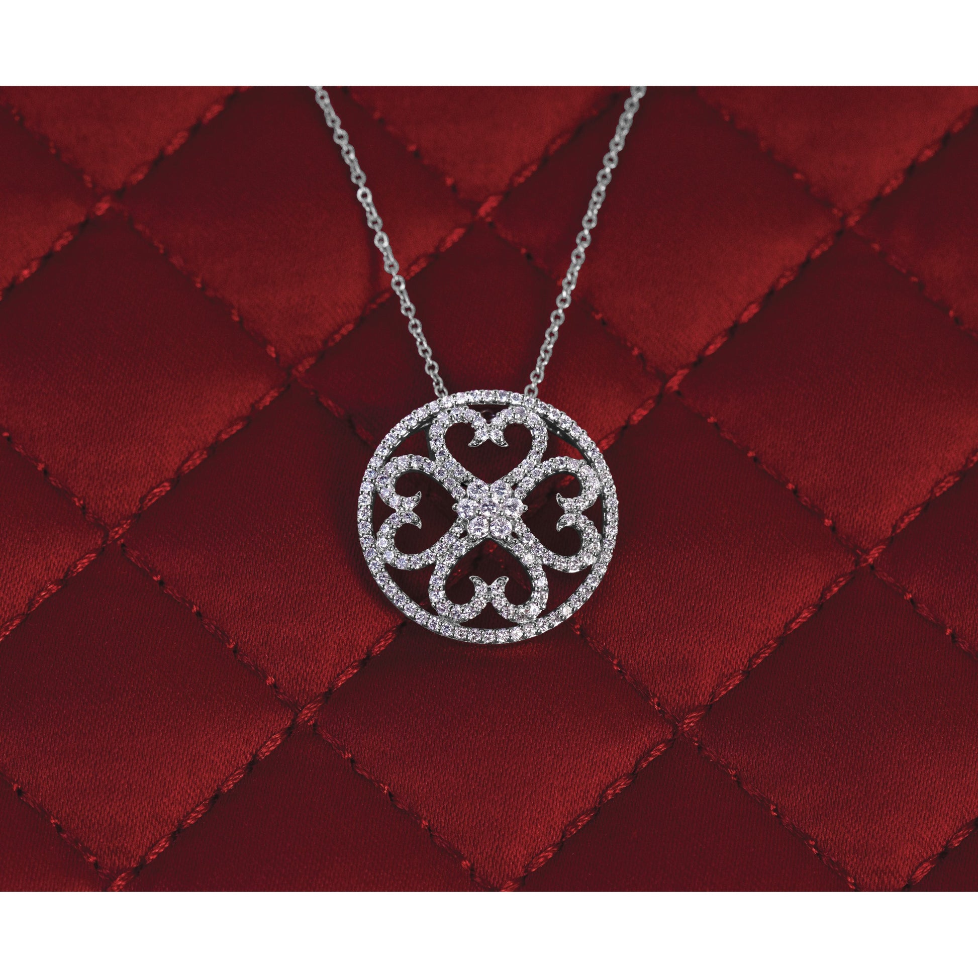 14k White Gold 1/2 carat Diamond Vintage Hearts Pendant 18 inch Necklace