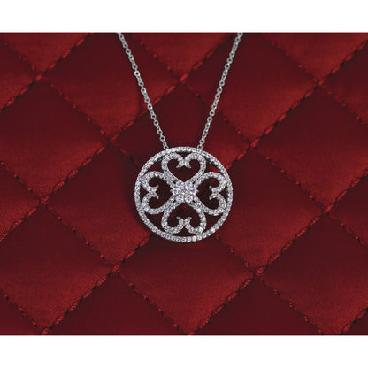 14k White Gold 1/2 carat Diamond Vintage Hearts Pendant 18 inch Necklace