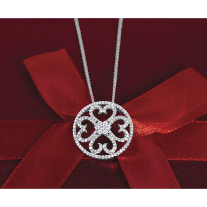 14k White Gold 1/2 carat Diamond Vintage Hearts Pendant 18 inch Necklace