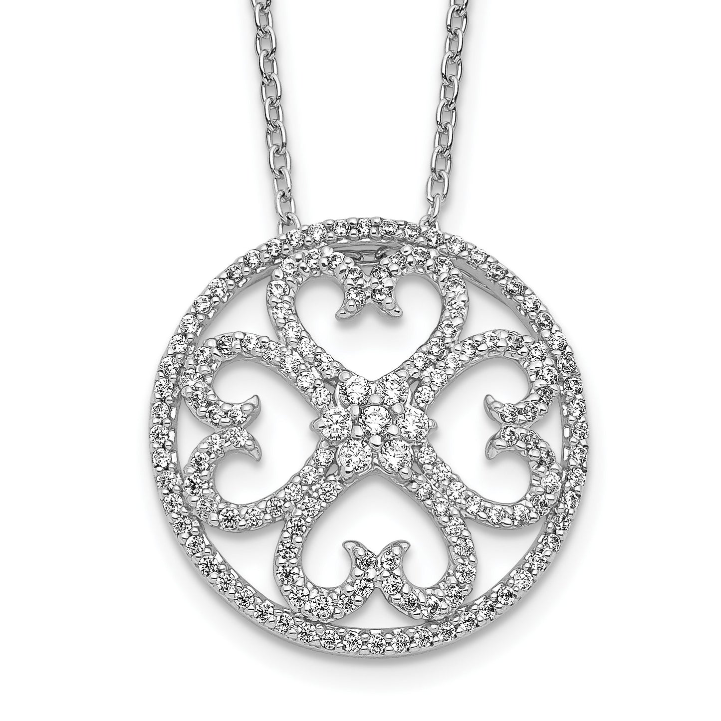 14k White Gold 1/2 carat Diamond Vintage Hearts Pendant 18 inch Necklace