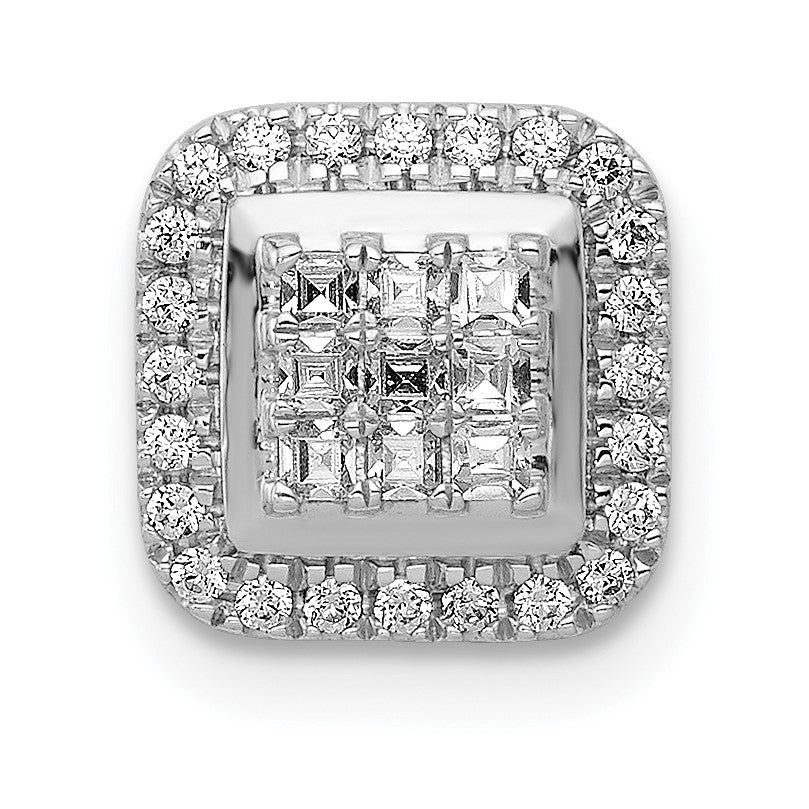 14k White Gold 1/4 carat Diamond Square Halo Cluster Chain Slide