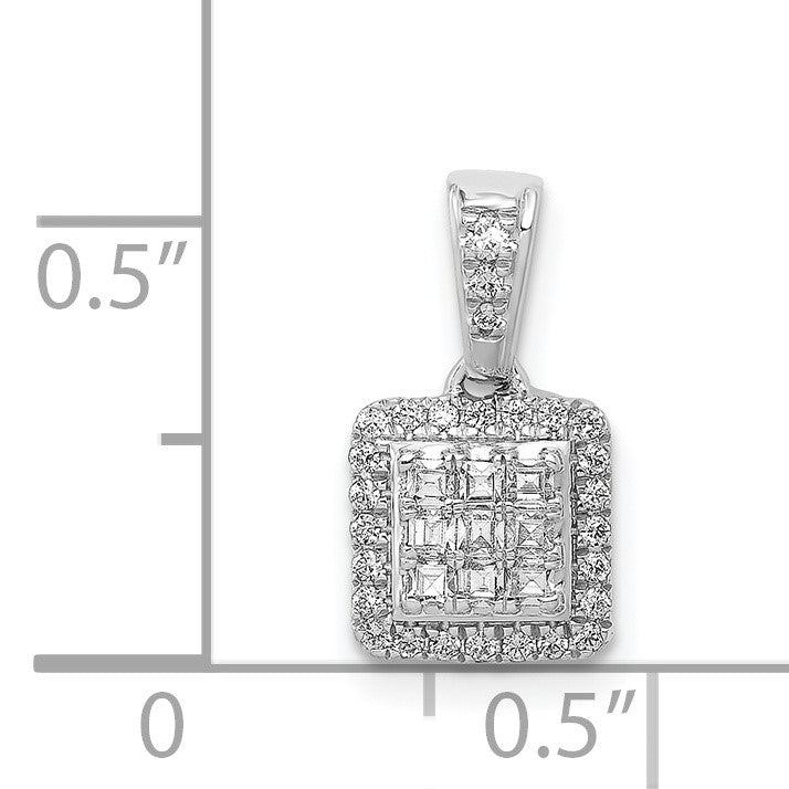 14k White Gold 1/4 carat Diamond Square Halo Cluster Pendant