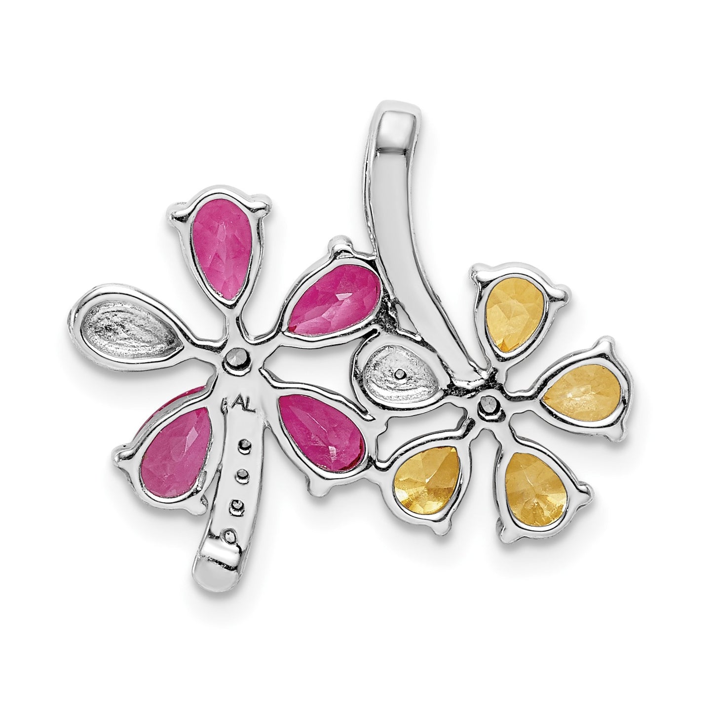14k White Gold Diamond and Pear Citrine/Pink Tourmaline Flower Pendant