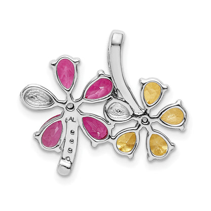14k White Gold Diamond and Pear Citrine/Pink Tourmaline Flower Pendant