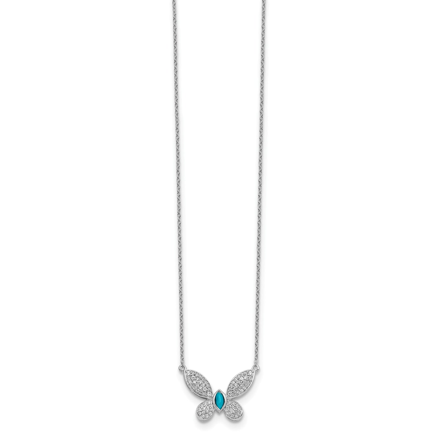 14k White Gold 1/3 carat Diamond and Turquoise Butterfly 18 inch Necklace