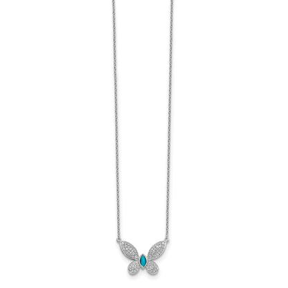 14k White Gold 1/3 carat Diamond and Turquoise Butterfly 18 inch Necklace