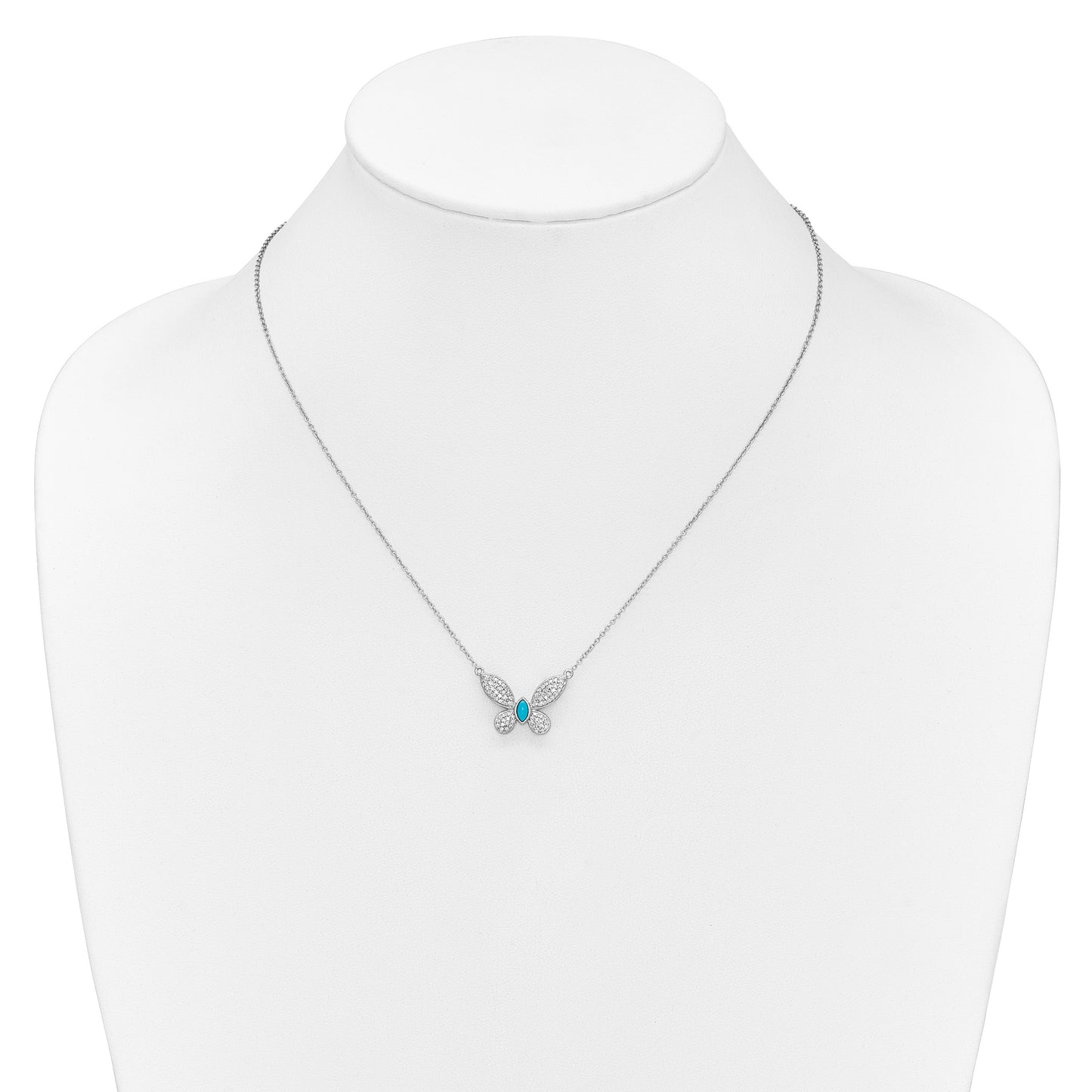 14k White Gold 1/3 carat Diamond and Turquoise Butterfly 18 inch Necklace