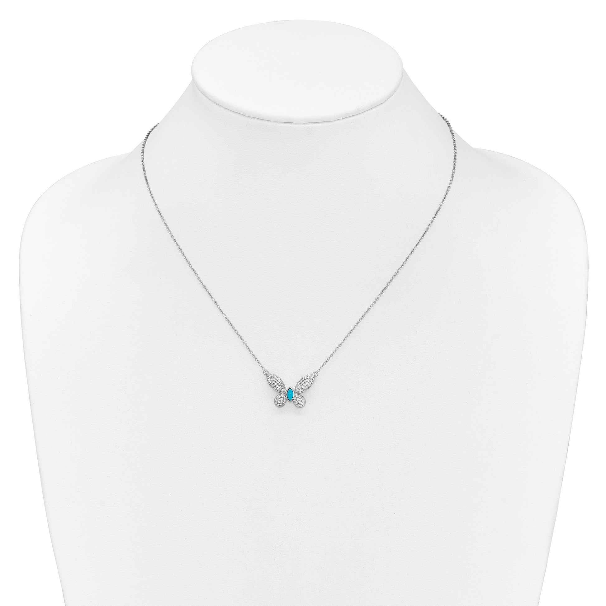 14k White Gold 1/3 carat Diamond and Turquoise Butterfly 18 inch Necklace