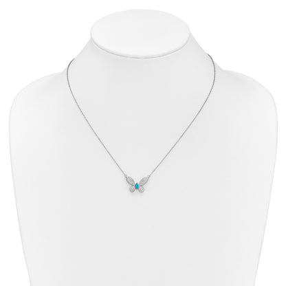 14k White Gold 1/3 carat Diamond and Turquoise Butterfly 18 inch Necklace