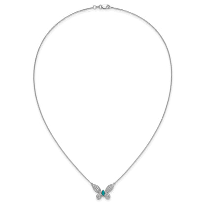 14k White Gold 1/3 carat Diamond and Turquoise Butterfly 18 inch Necklace