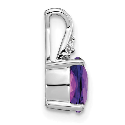14k White Gold 7mm Cushion Checkerboard February/Amethyst and Diamond Pendant
