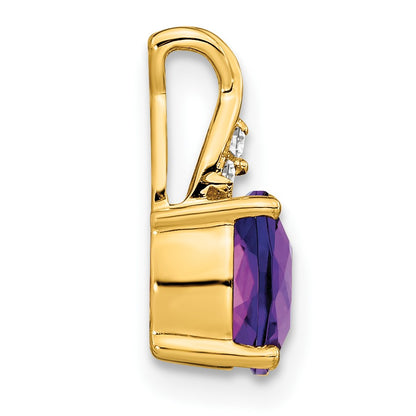 14k 7mm Cushion Checkerboard February/Amethyst and Diamond Pendant