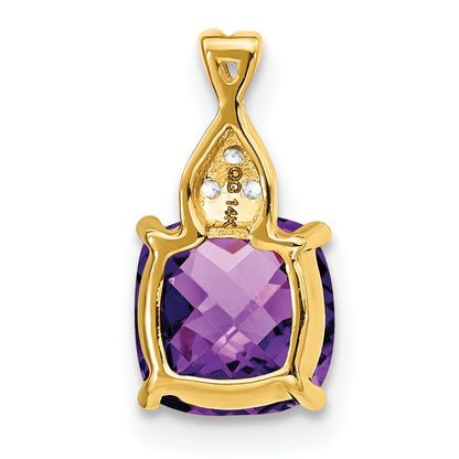 14k 7mm Cushion Checkerboard February/Amethyst and Diamond Pendant