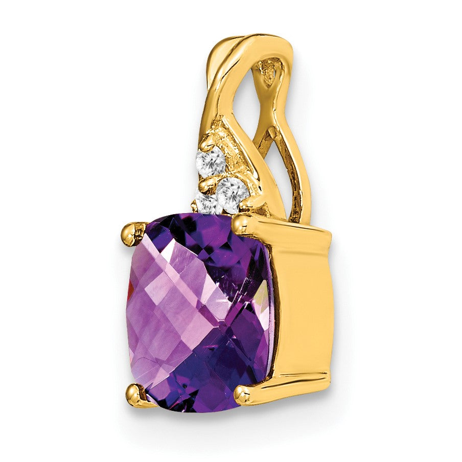 14k 7mm Cushion Checkerboard February/Amethyst and Diamond Pendant