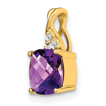 14k 7mm Cushion Checkerboard February/Amethyst and Diamond Pendant