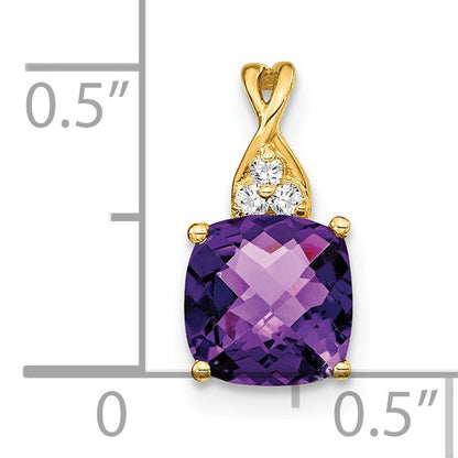 14k 7mm Cushion Checkerboard February/Amethyst and Diamond Pendant