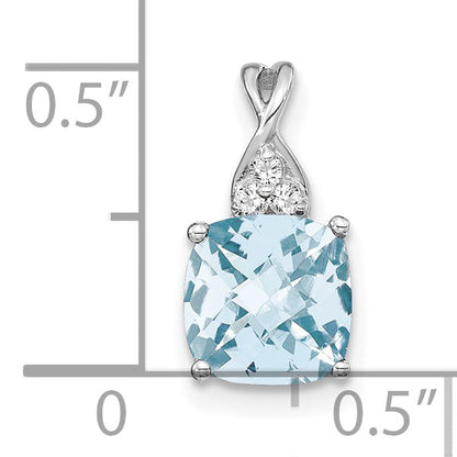 14k White Gold 7mm Cushion Checkerboard March/Aquamarine and Diamond Pendant