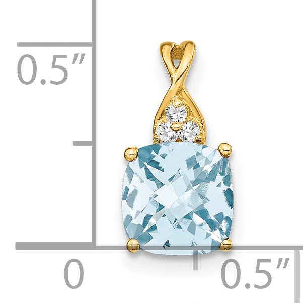 14k 7mm Cushion Checkerboard March/Aquamarine and Diamond Pendant
