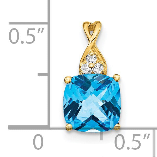 14k 7mm Cushion Checkerboard December/Blue Topaz and Diamond Pendant