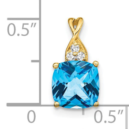 14k 7mm Cushion Checkerboard December/Blue Topaz and Diamond Pendant