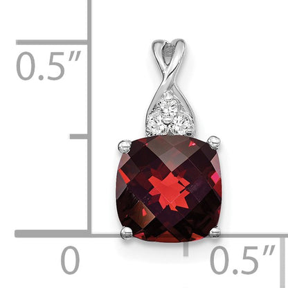 14k White Gold 7mm Cushion Checkerboard January/Garnet and Diamond Pendant