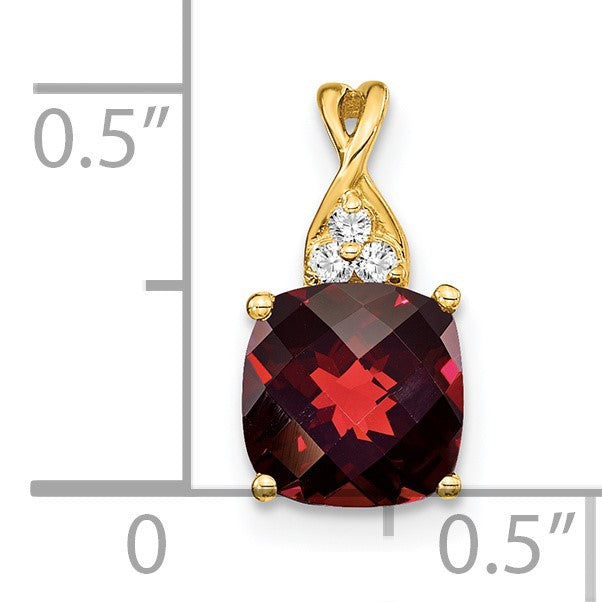 14k 7mm Cushion Checkerboard January/Garnet and Diamond Pendant