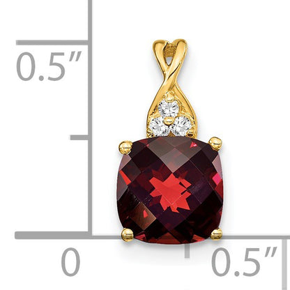 14k 7mm Cushion Checkerboard January/Garnet and Diamond Pendant