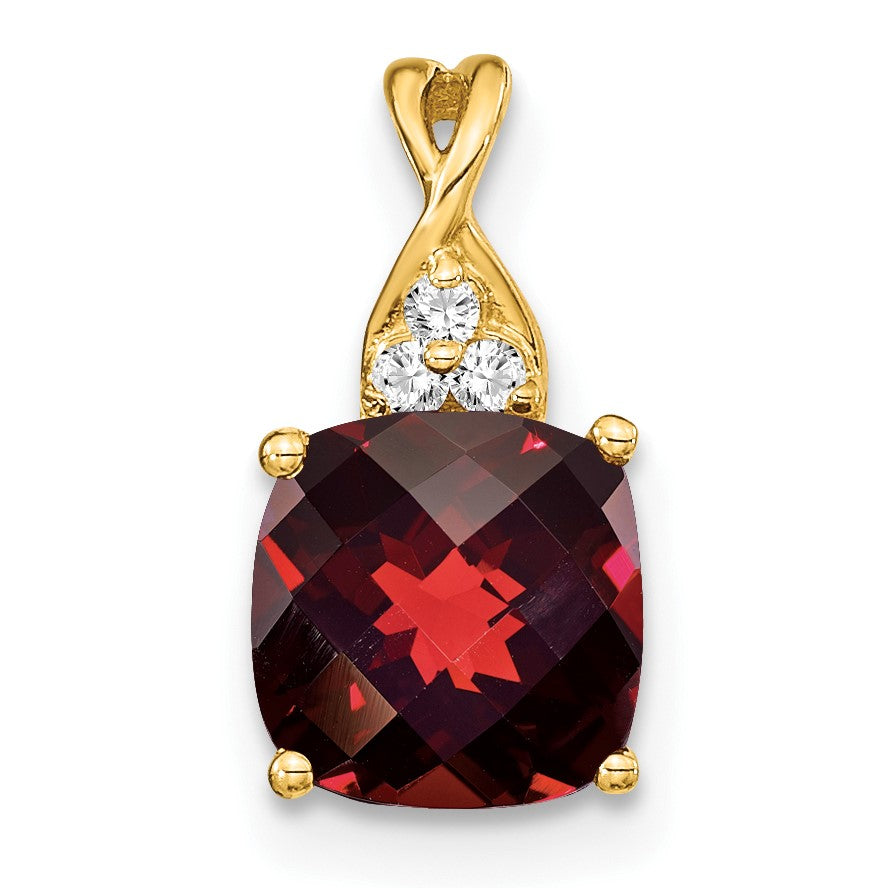 14k 7mm Cushion Checkerboard January/Garnet and Diamond Pendant