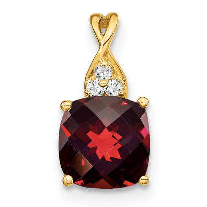 14k 7mm Cushion Checkerboard January/Garnet and Diamond Pendant