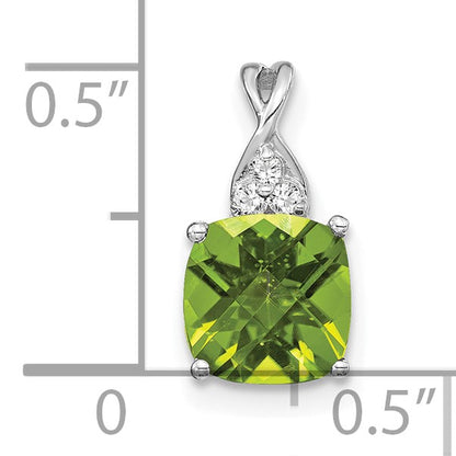 14k White Gold 7mm Cushion Checkerboard August/Peridot and Diamond Pendant
