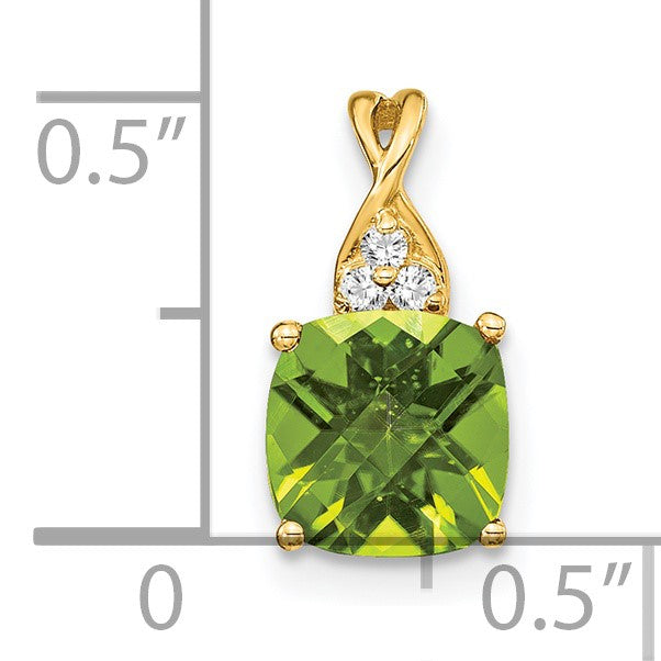14k 7mm Cushion Checkerboard August/Peridot and Diamond Pendant