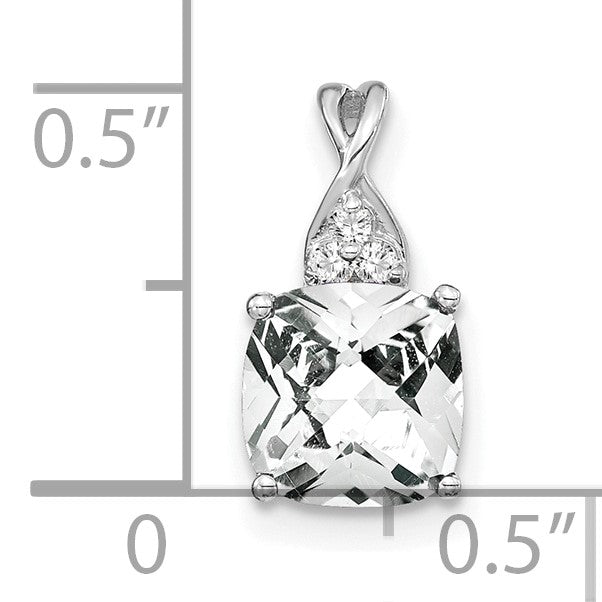 14k White Gold 7mm Cushion Checkerboard April/White Topaz and Diamond Pendant